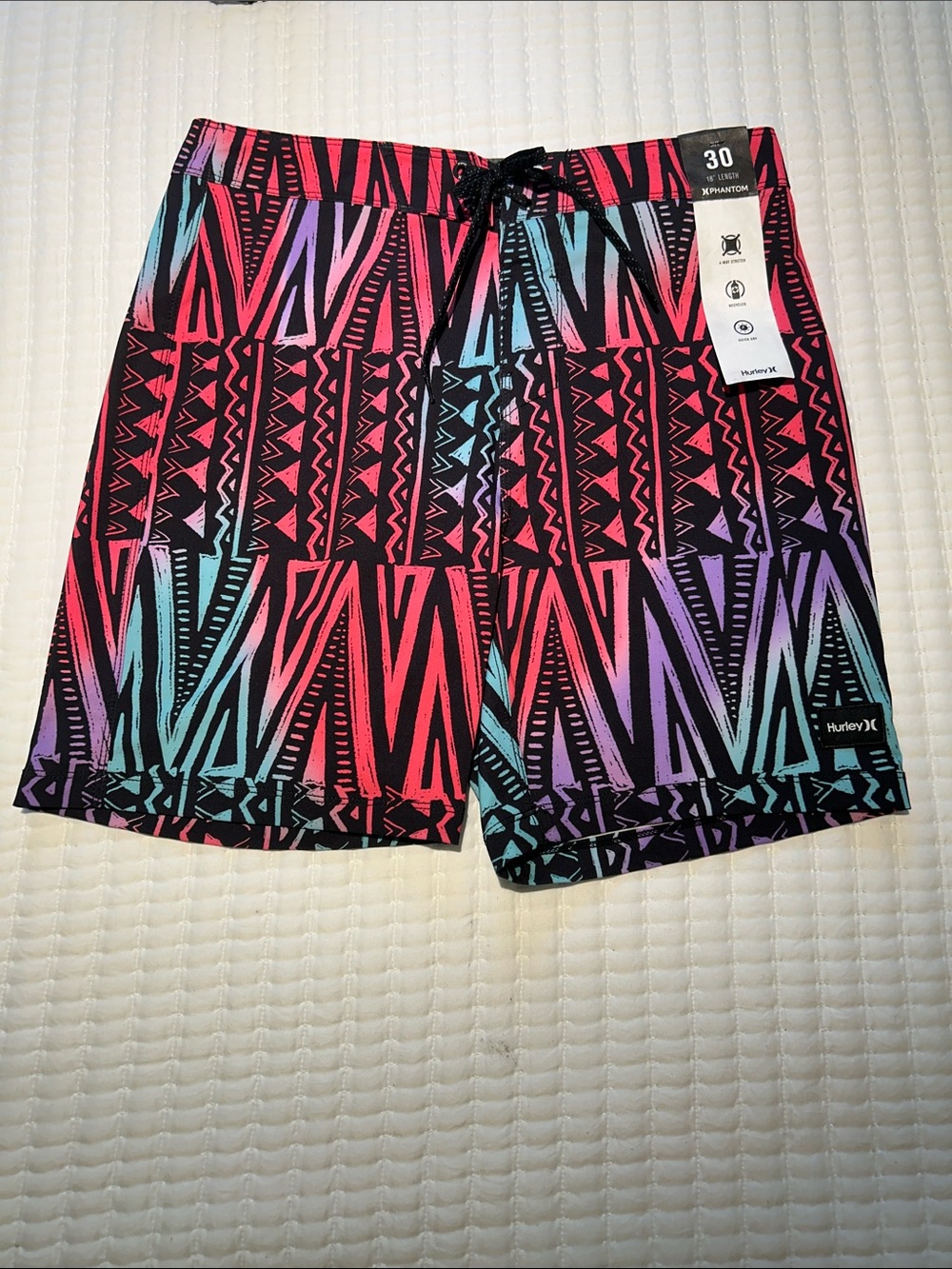 Hurley Black Tribal Boardshorts with Pink, Purple & Teal Accents